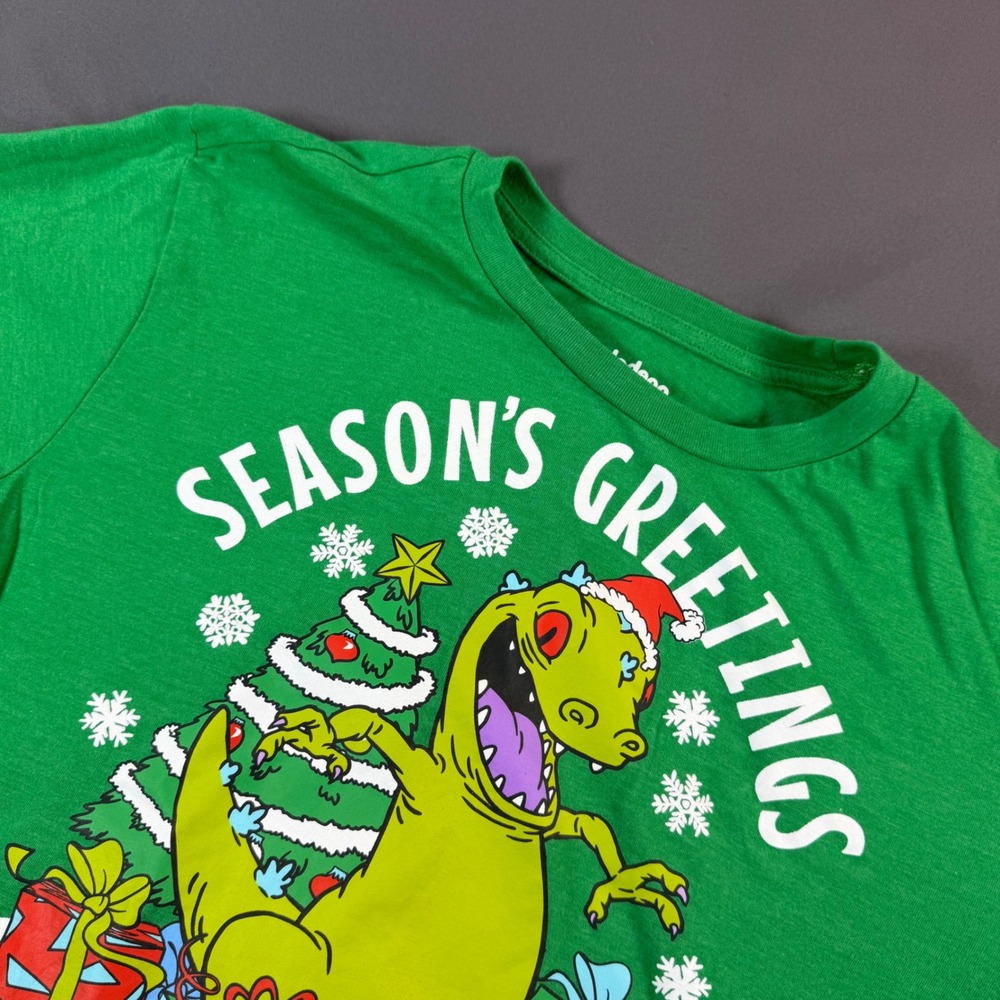 Nickelodeon Rugrats Reptar Seasons Greetings Christmas T-Shirt Green Small